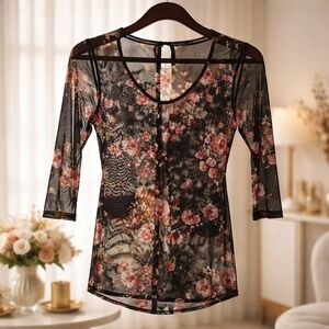 Floral Mesh Black Top